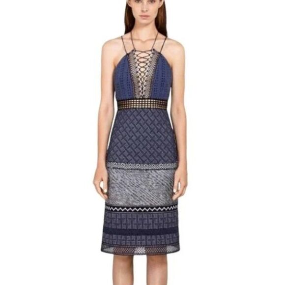 $735 JONATHAN SIMKHAI Blue Halter Midi Dress SZ 2 - Picture 5 of 13